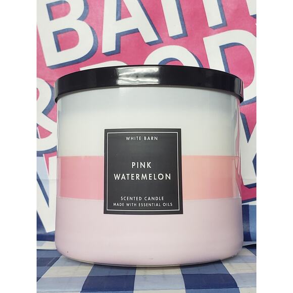 BBW Pink Watermelon Large Striped Jar 3 Wick Candle Home Fragrance Decor - Picture 1 of 2